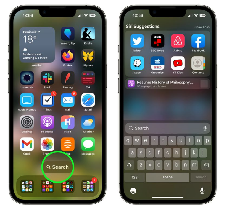 古县苹果手机维修分享升级到 iOS 16 后，如何删除主屏幕上的搜索按钮 